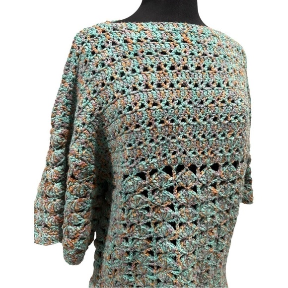 Crocheted Multicolor Boatneck Flare Sleeve Sweater - Picture 2 of 11